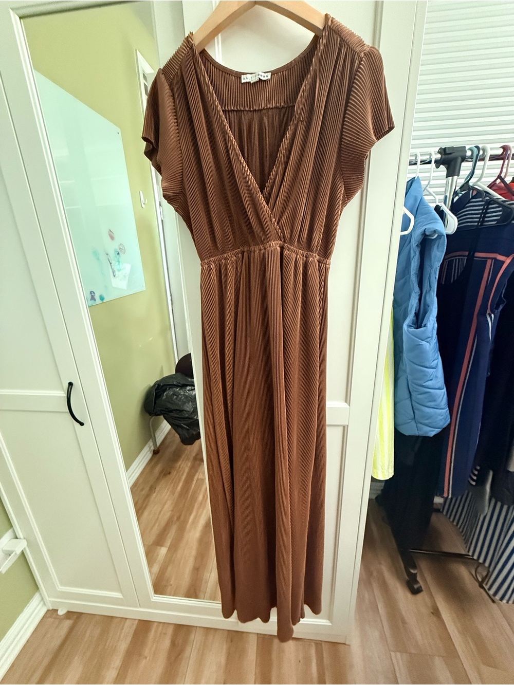 Baltic Born Brown Pleated Surplice Maxi Dress